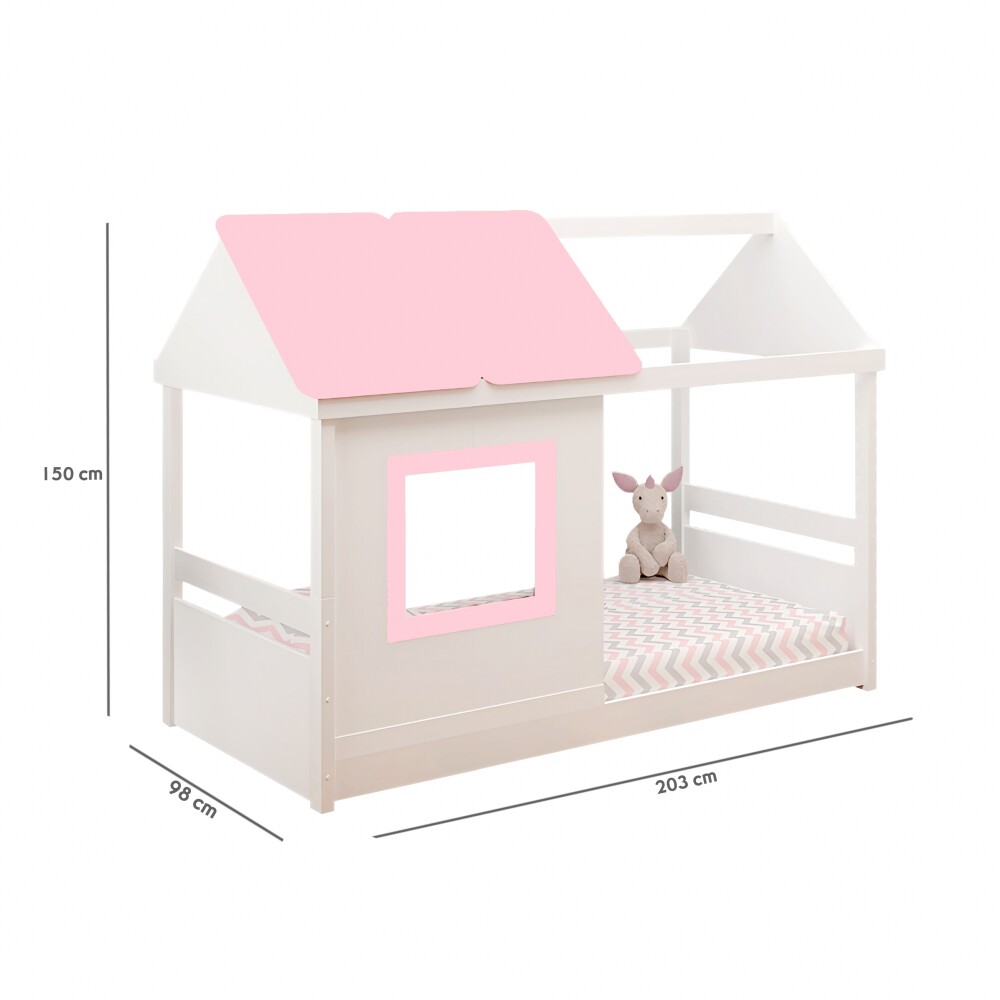 Cama Casita 1 Plaza - Tota B137 Blanco/Rosa