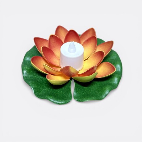 Flor De Loto Decorativa Con Luz 18cm Naranja
