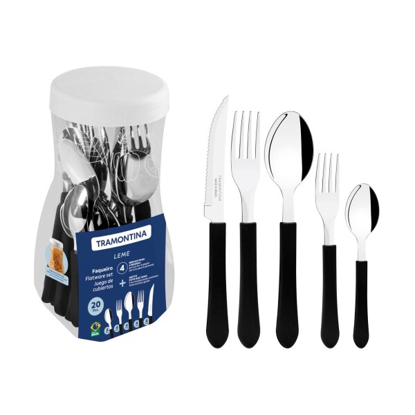 JUEGO CUBIERTOS NEGRO POTE 20PCS TRAMONTINA Juego Cubiertos Negro Pote 20pcs Tramontina