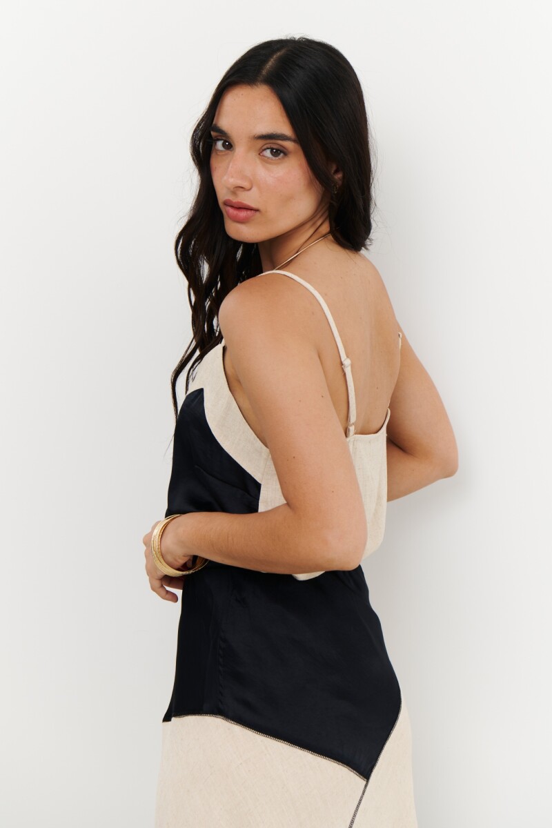 MUSCULOSA LINO SATEN NEGRO