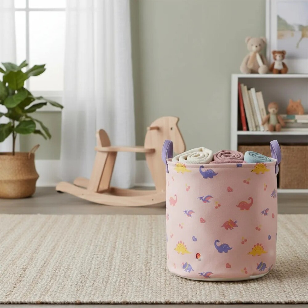 Cesto tela organizador rosa dino