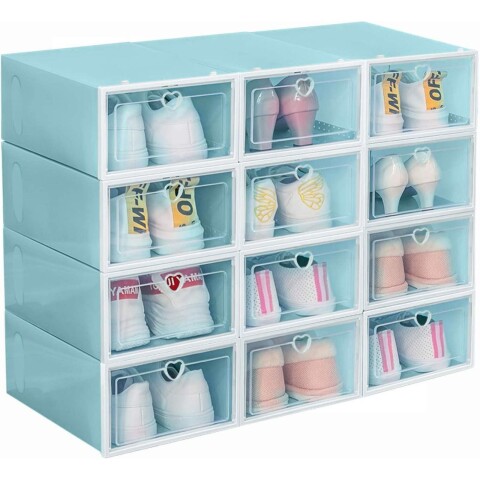 Caja Zapatos Zapatera Transparente Organizador Apilable Color Variante Celeste