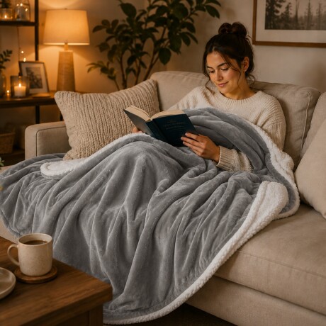Frazada Manta Polar con Corderito 2 Plazas 200x230cm Gris