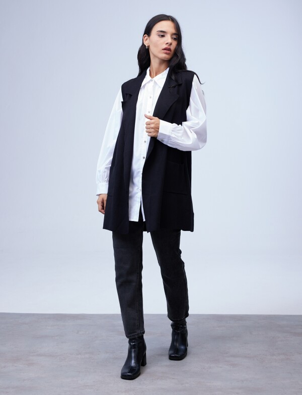 Chaleco Largo Solapa NEGRO