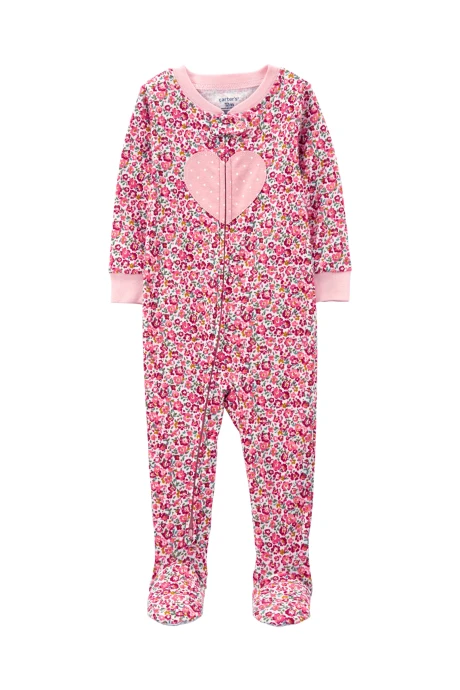 Pijama uno pieza de algodón, con pie, diseño floral Pijama uno pieza de algodón, con pie, diseño floral