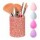 Set Maquillaje 5 Brochas c/ Porta Pinceles + Esponjas Rostro Rosa