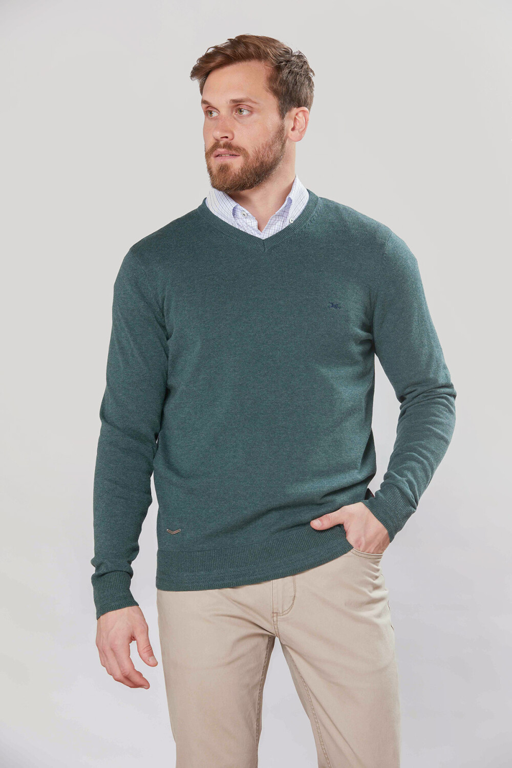 BUZO TEJIDO CUELLO EN V Verde oscuro