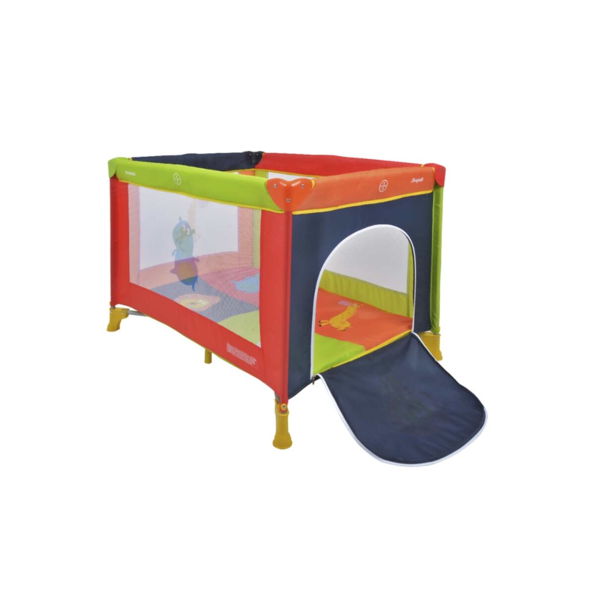 Corralito infantil multicolor con base acolchada - NARANJA-VERDE-AZUL 