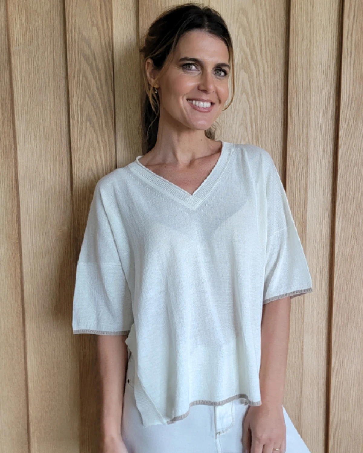 Remera Nogal Knitted blanco talle unico