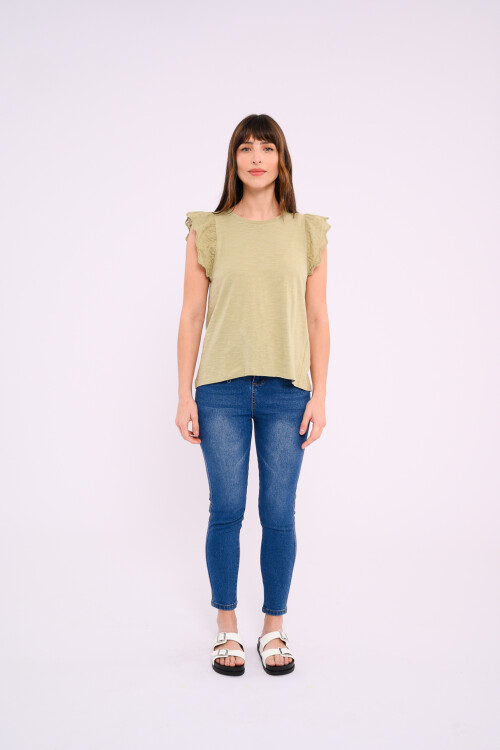 Blusa con broderie Verde oliva