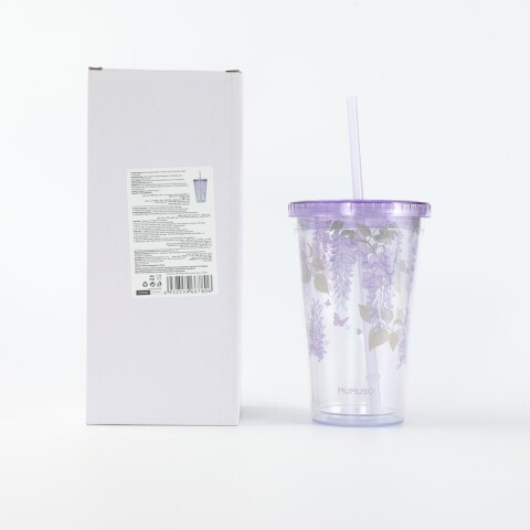 VASO TÉRMICO FLORAL CON TAPA Y SORBETE (500 ML / VIOLETA) VASO TÉRMICO FLORAL CON TAPA Y SORBETE (500 ML / VIOLETA)