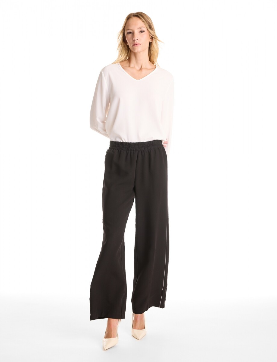 Pantalon Wide Leg Con Franjas Deportivas - Negro 