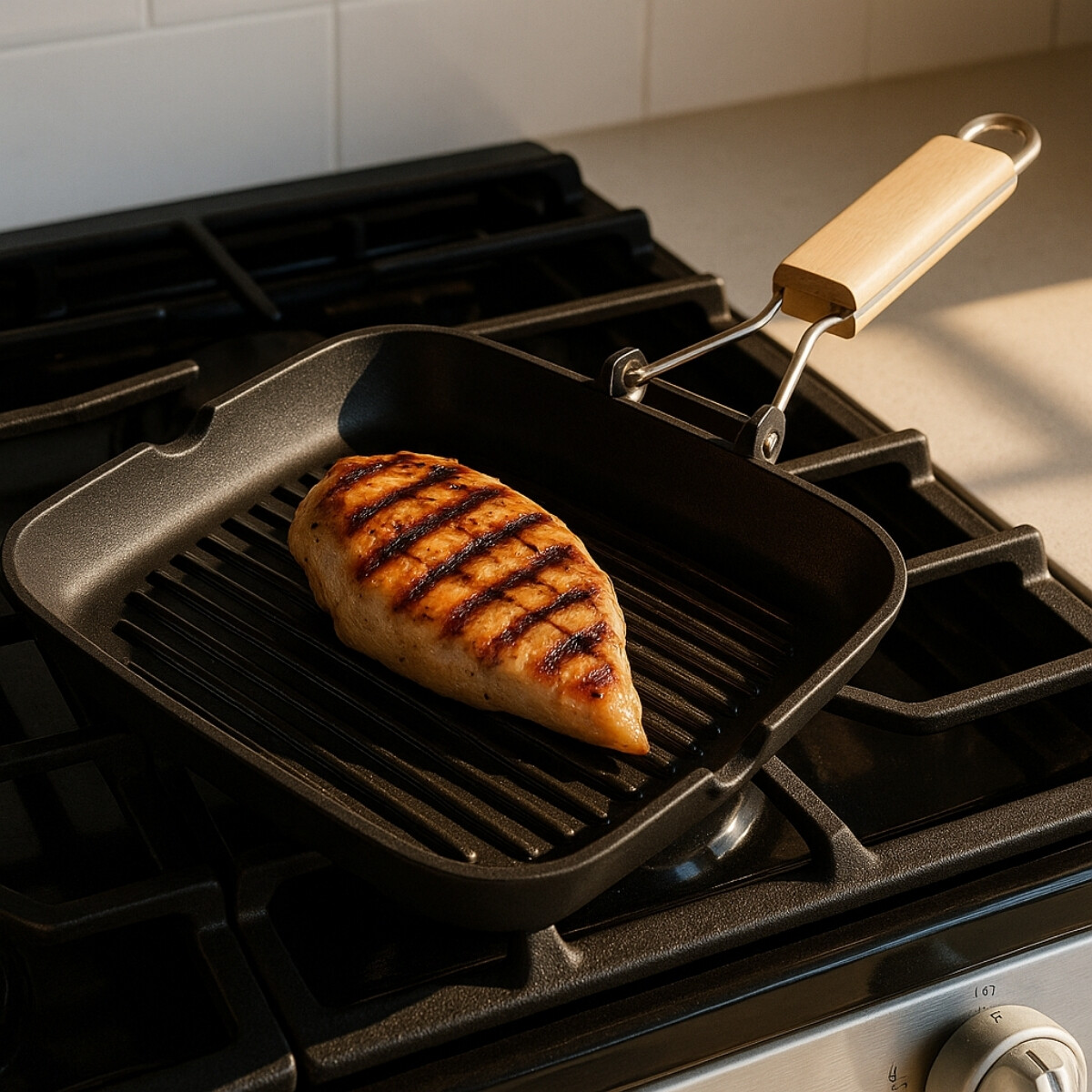Sarten 24 cm Grill Acanalado Mango Abatible Lacor 