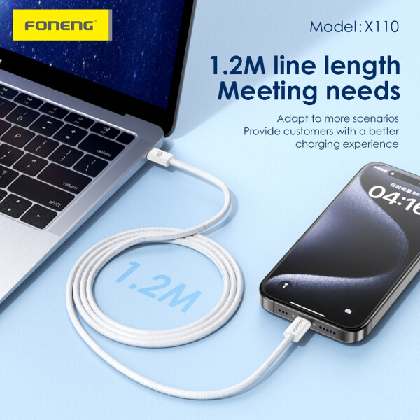 Cable De Carga Usb-c / Usb-c X110 60w 1.2mts CABLE FONENG TIPO C/TIPO C X110 60W TNZ