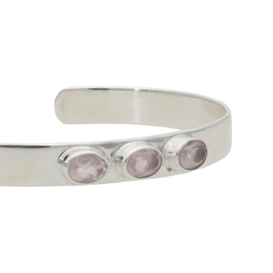 Pulsera Rigida Karvik Cuarzo Rosado Plata 925 0