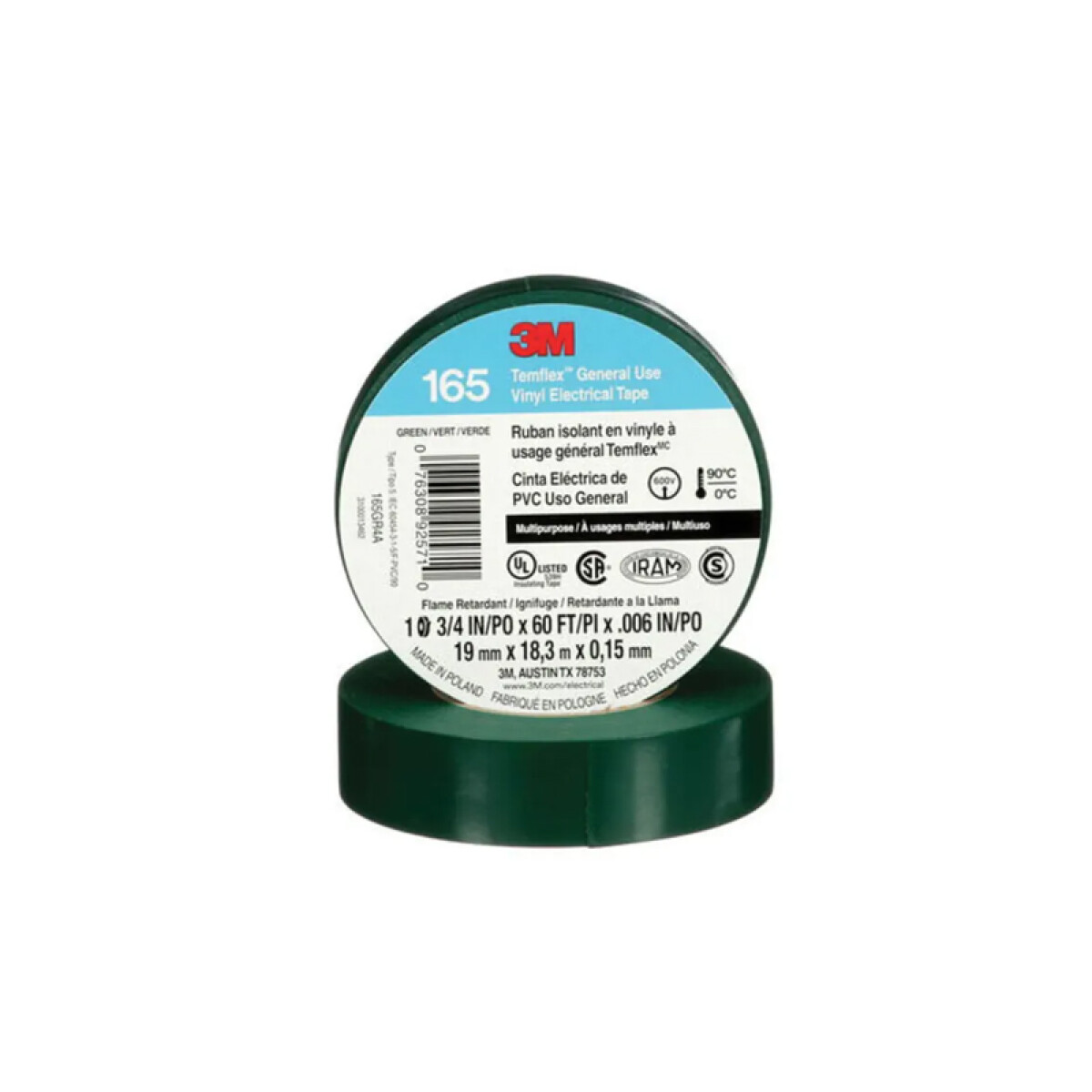 Cinta aislante Temflex 165 19mm x 18 mt. verde - T50046X 