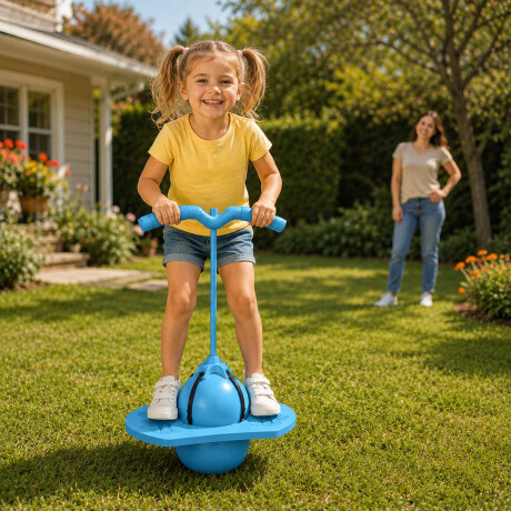 Pelota Pogo Saltarín Infantil Con Asas Base Inflador Celeste