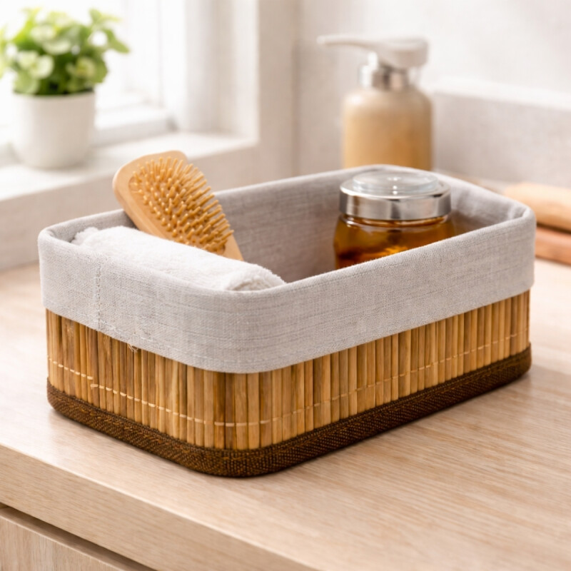 Cesto organizador en bambú forrado M NATURAL