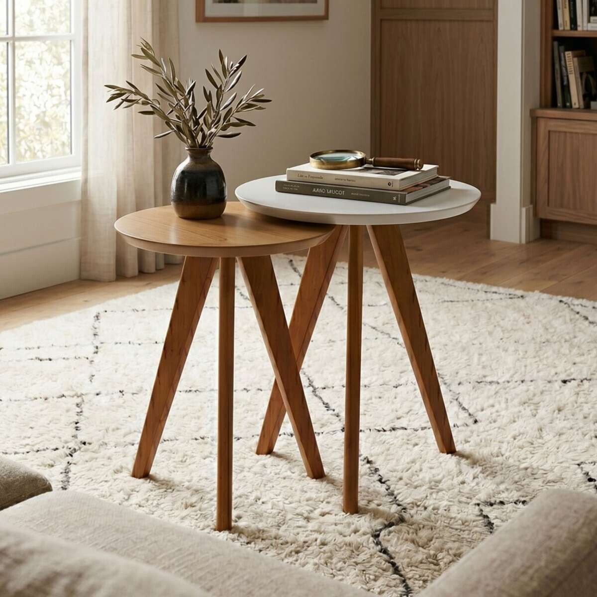 Mesa Lateral Classic Li­nea Manhattan - Blanco/Natural 