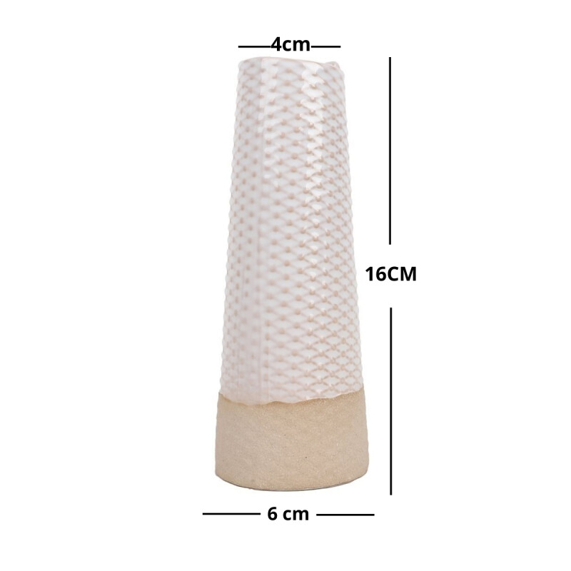 Florero largo de cerámica textura dos tonos BLANCO