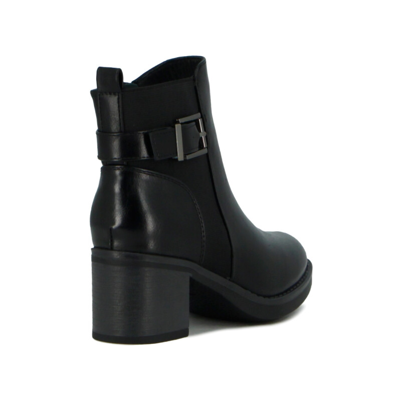 Darkness Bota De Dama Caña Baja Taco Cuadrado Detalle C/ Hebilla - Negro Negro
