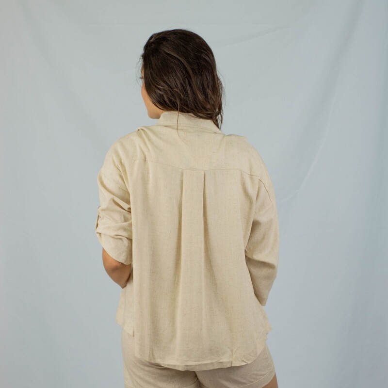 Camisa Dama 3/4 Lino Off White