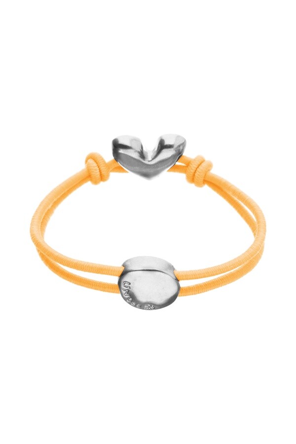 PULSERA DE HILO ELÁSTICO NARANJA CON CORAZÓN BAÑADO EN PLATA DE LEY Pulsera