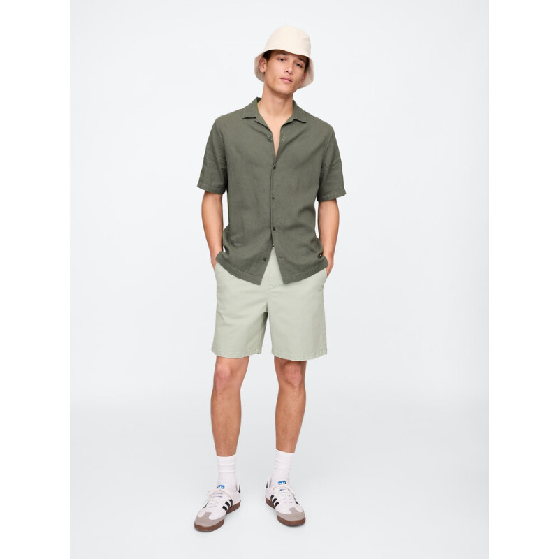 V-SS STANDARD LINEN COTTON RESORT COLLAR MESCULEN GREEN