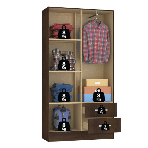 Ropero Armario 4 puertas 2 cajones con estantes y perchero 170 x 90 x 36 cm - Rustico Ropero Armario 4 puertas 2 cajones con estantes y perchero 170 x 90 x 36 cm - Rustico