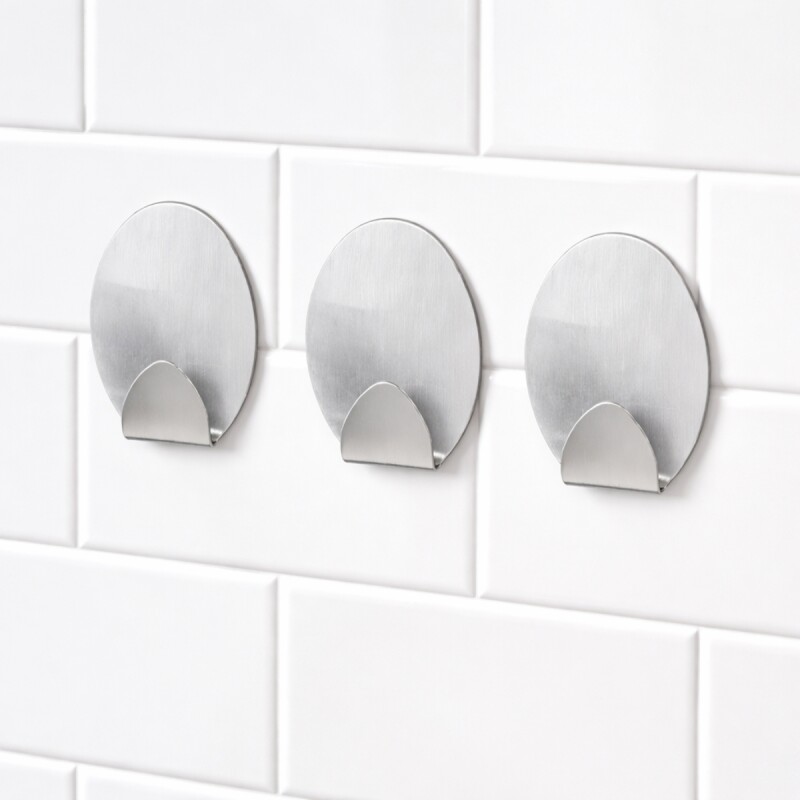 Gancho oval x3 metálico con adhesivo GRIS