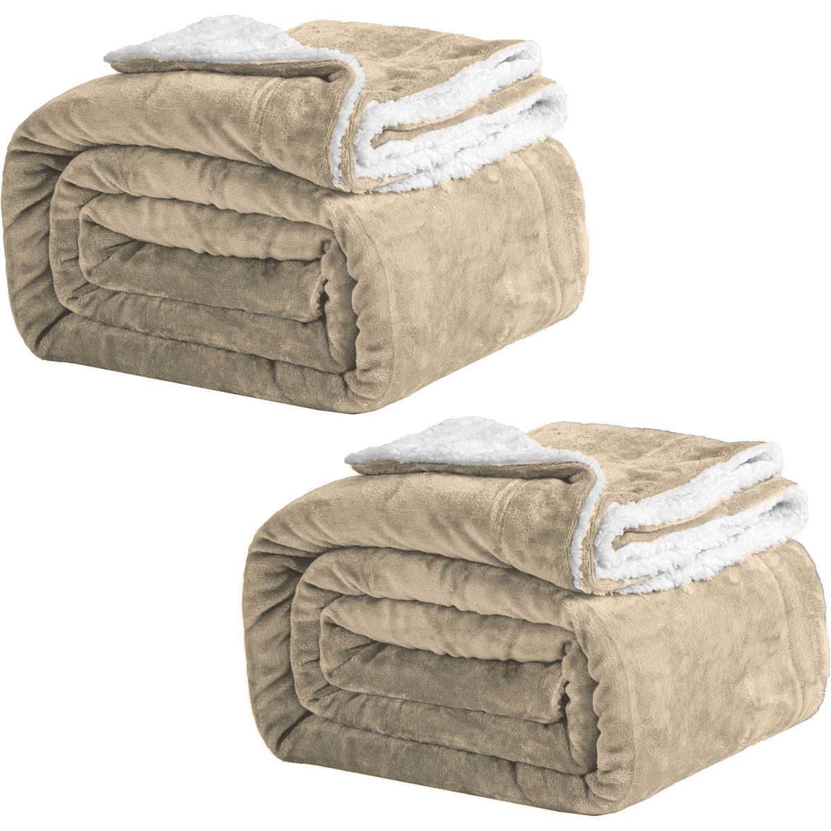 Frazada X2 Manta Polar 2 Plazas C/corderito 200x230cm - Beige 
