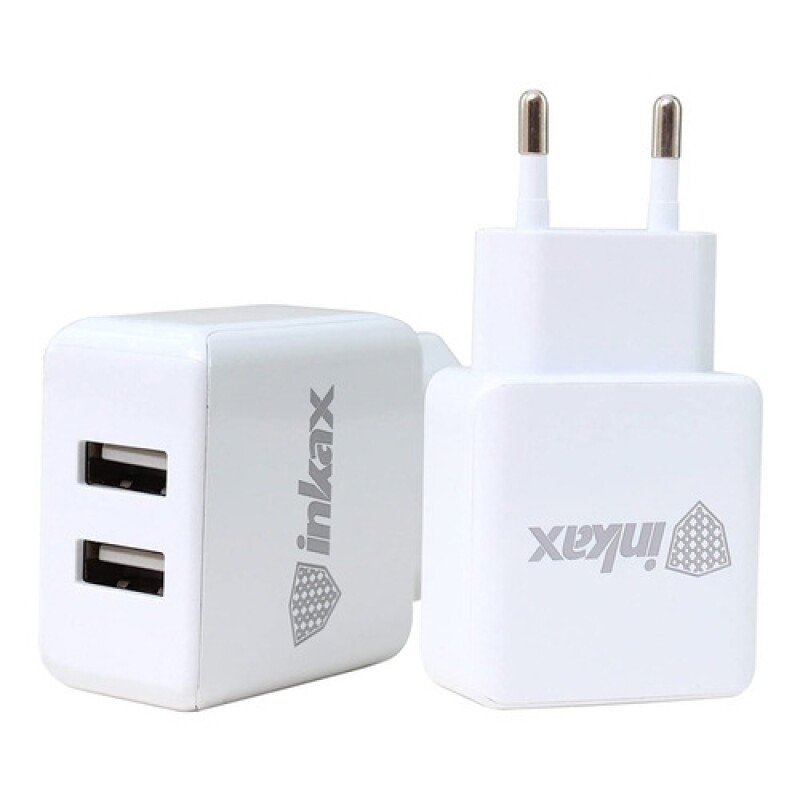Cargador celular Dual USB Inkax 2.1a iPhone y Samsung Blanco