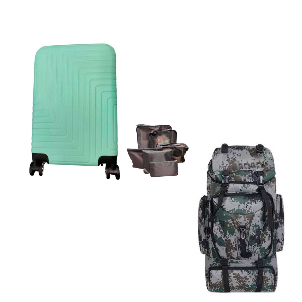 Valija Carry-on de mano + Mochila Para Mochilero 60L - Verde menta 