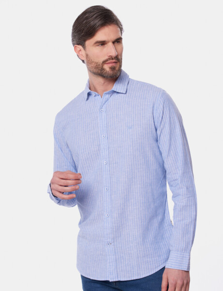 CAMISA DE LINO RAYADA Azul