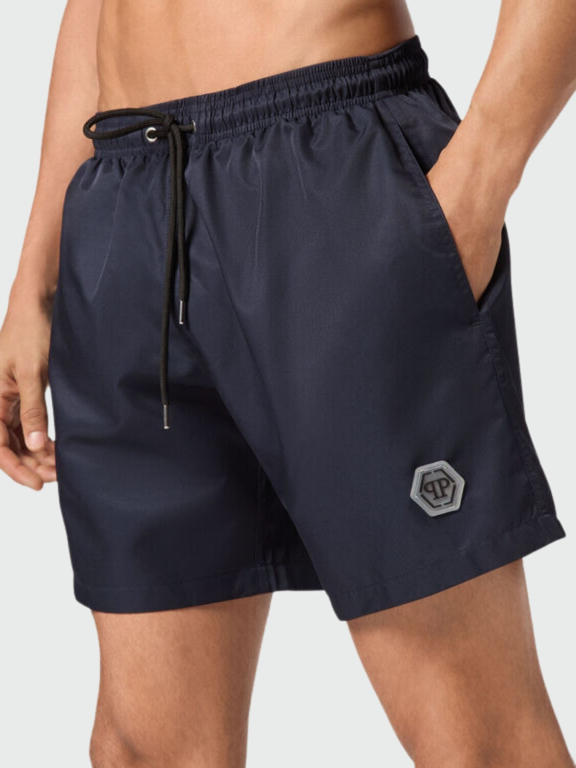 PHILIPP PLEIN - short de baño negro con diseño Hexagon Azul