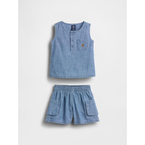 MFD SL HENLEY CARGO SHORT SET MEDIUM WASH