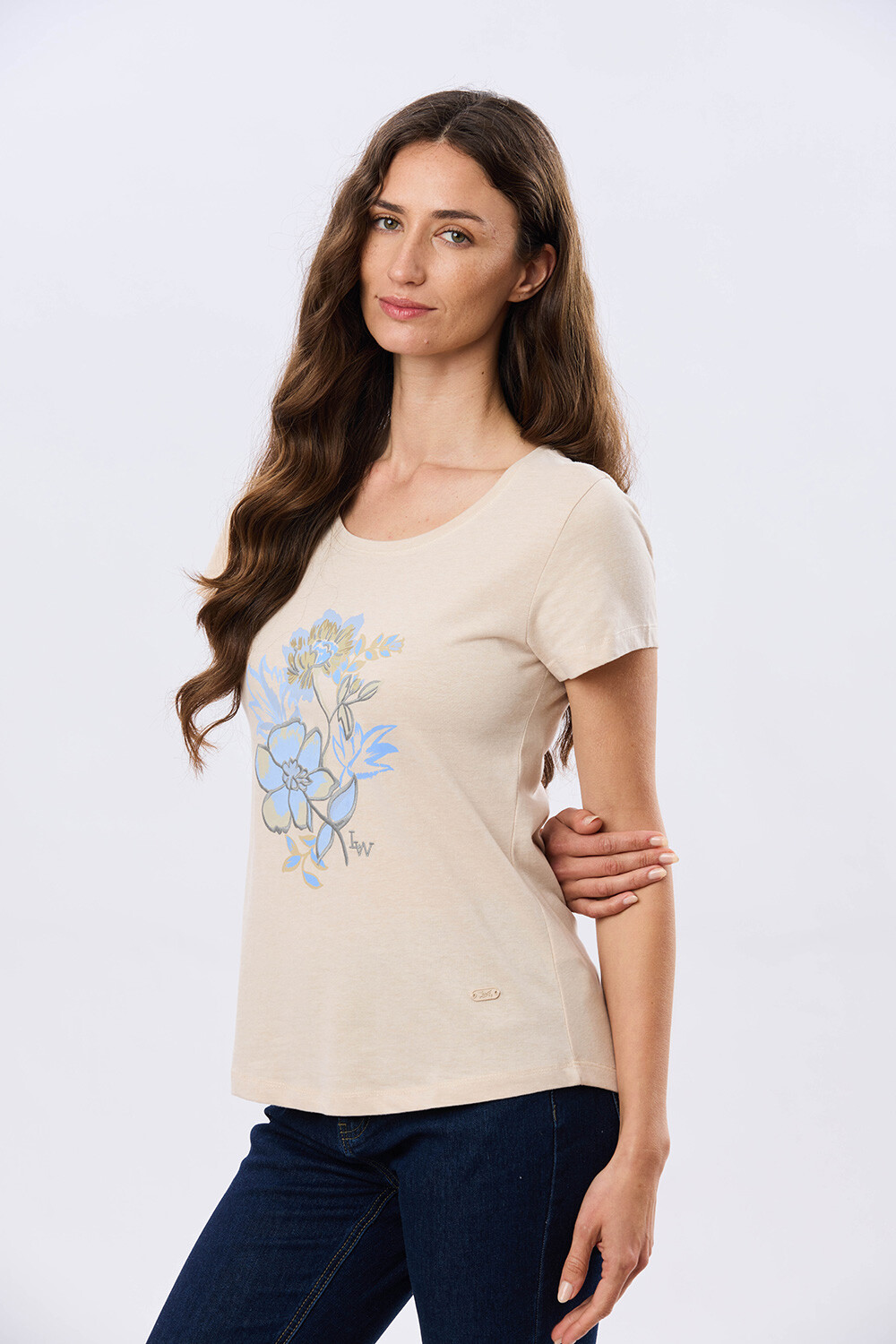 REMERA ESTAMPADA DE ALGODÓN Beige