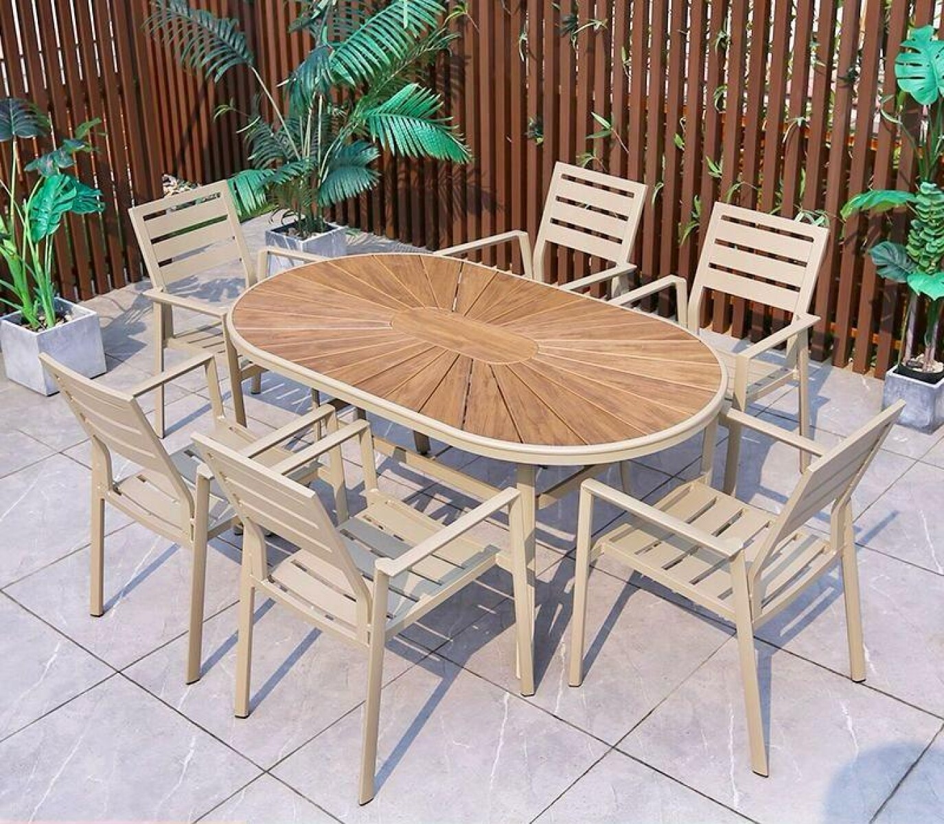 Juego de Jardín Aluminio Mesa Ovalada + 6 Sillas 