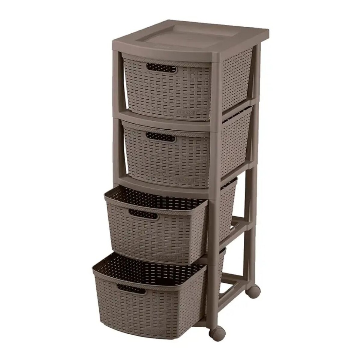 Cajonero Rimax Plastico Rattán Mocca 4 cajones, estante y ruedas Blanca 