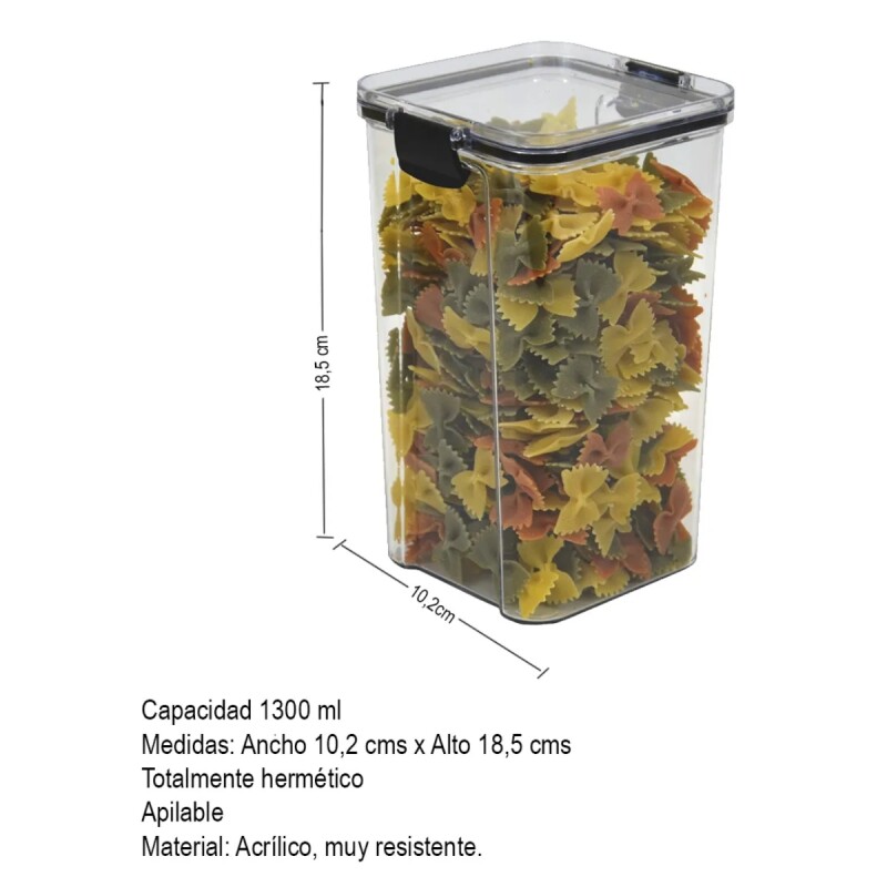 Pote hermético cuadrado 1300 ml TRANSPARENTE