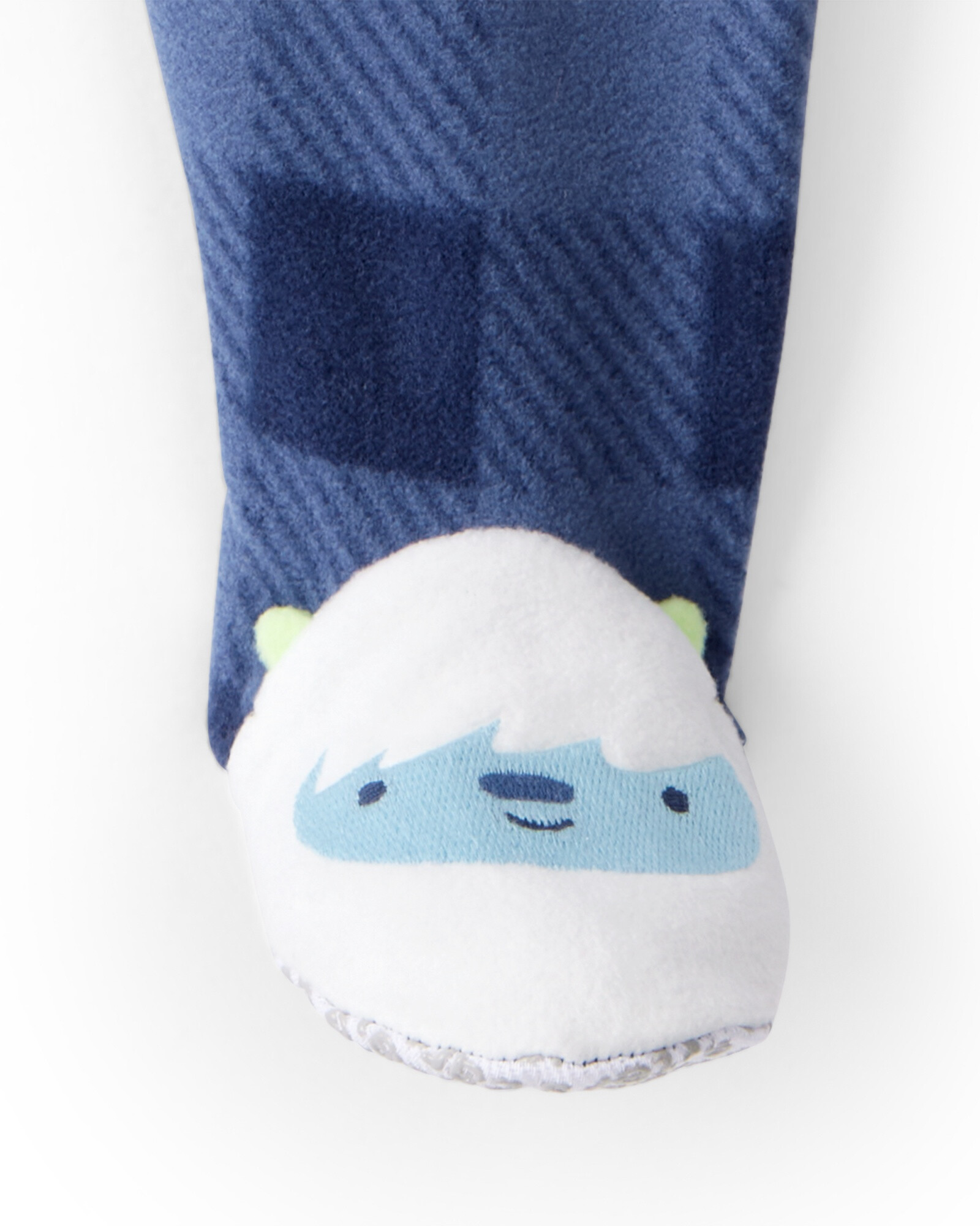 Pijama una pieza de franela, con pie, azul, diseño Yeti. Talles 2-5T Sin color