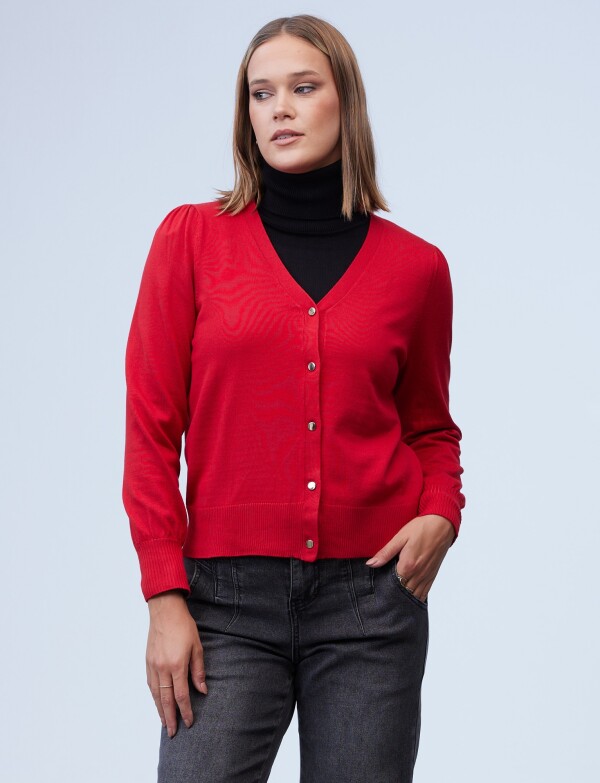 Cardigan Basico Boton Metal ROJO