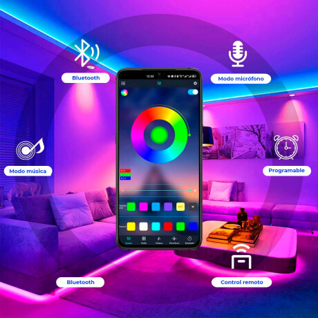 Cinta Luces Led Tira Rgb 2x5m Transformador + Control Hog007003