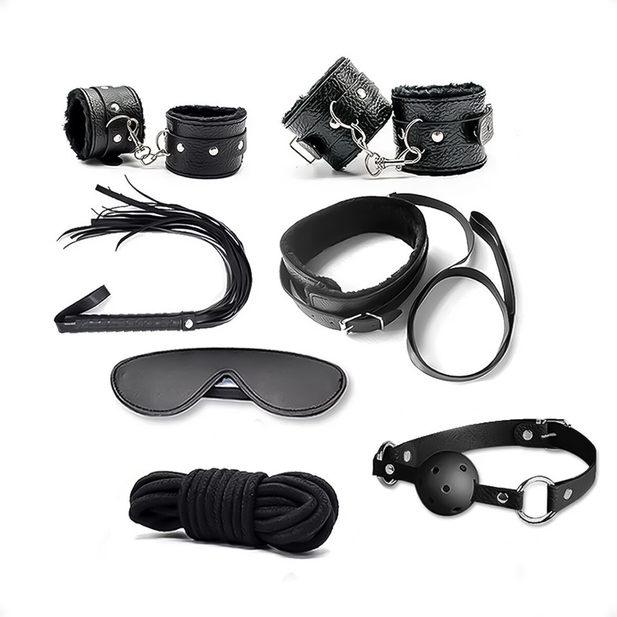 Set De BDSM Sado De 7 Piezas - Negro 