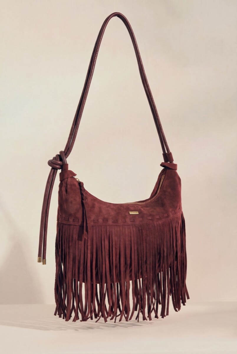 Cartera Gamuza Vegana Flecos - Burdeos 
