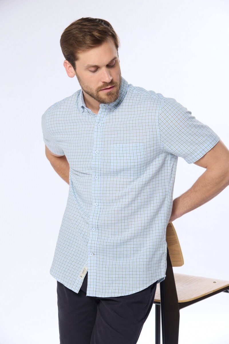 CAMISA DE LINO A CUADROS - Azul 