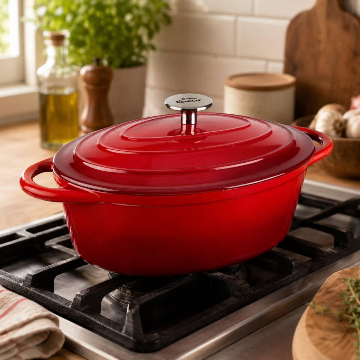 Cacerola Ovalada 3.5 Litros Hierro Fundido 29x21cm Rojo Lacor 