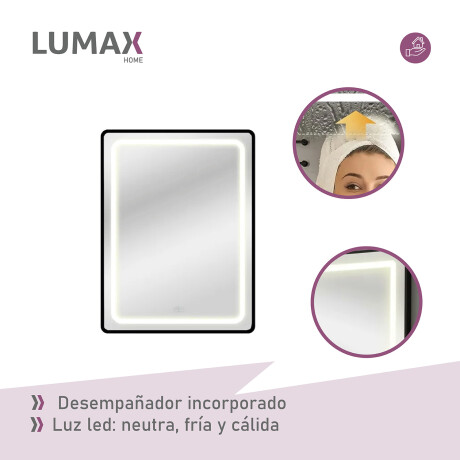 Espejo Vertical Lumax c/marco desempañador y Luz 90x70cm Negro