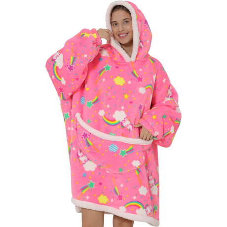 Manta Buzo Poncho Canguro Polar C/ Capucha Corderito Unicornio