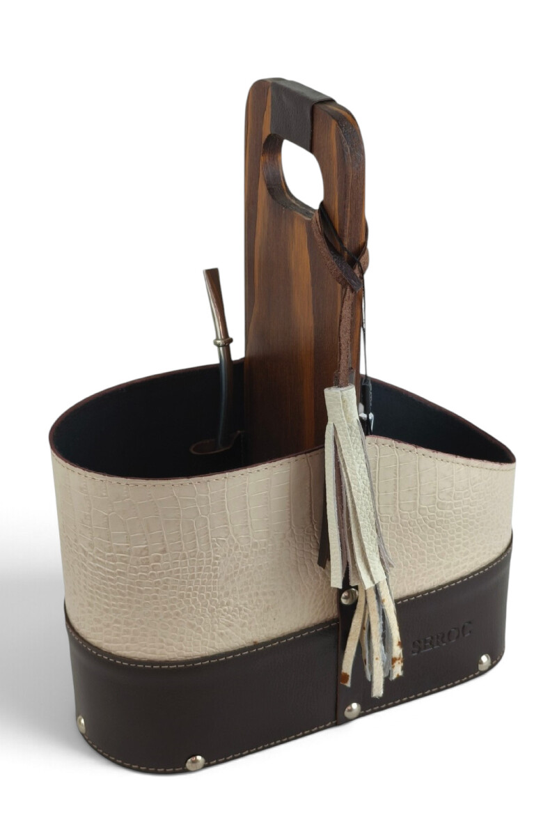 Matera de Cuero Legítimo con Estructura Integral de Madera y portacelular croco 3